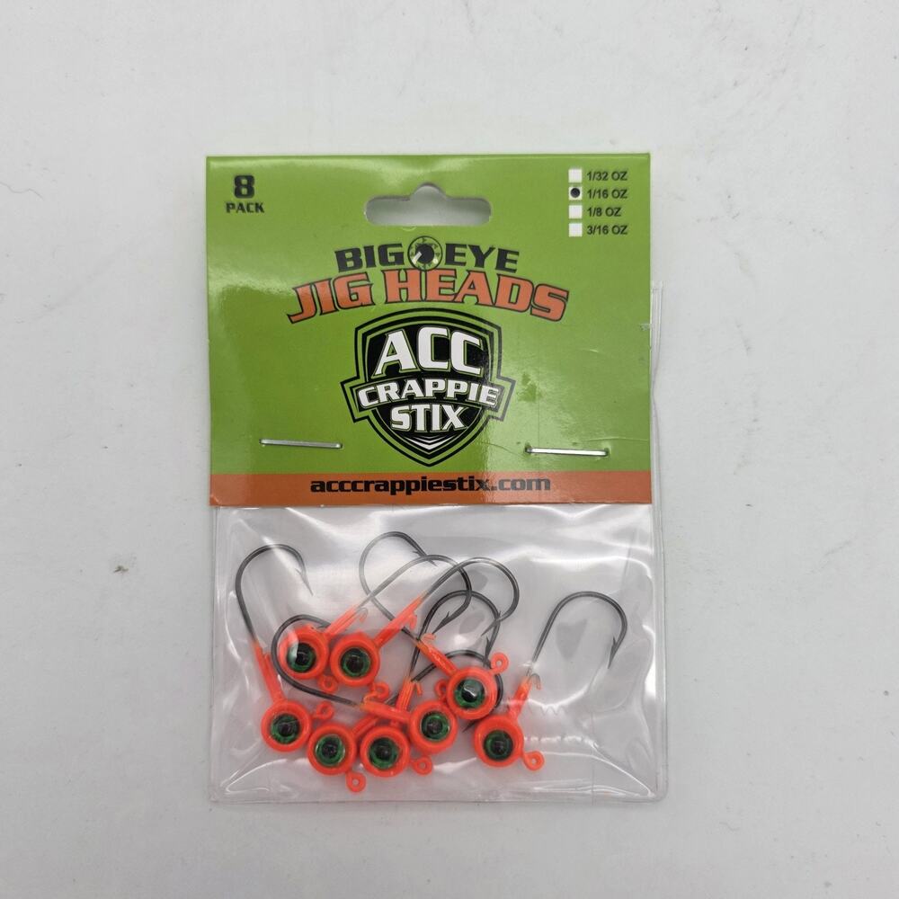 ACC Crappie Stix Big Eye Jig Heads 1/16 oz Orange Lot 6 Packs 48 Total